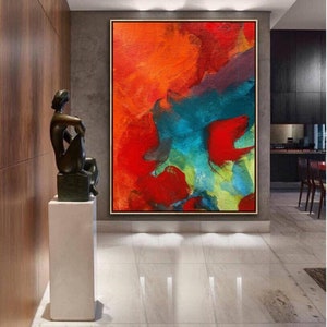 Abstract Painting Original Large Acrylic Canvas Wall Art, Expressionism Red Modern Painting Wall Art on Canvas, Huge contemporary art decor