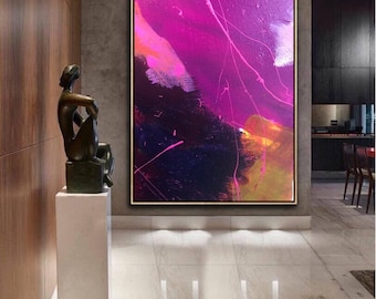 Abstract Painting Original Large Acrylic Canvas Wall Art Expressionism purple Modern Painting Wall Art on Canvas Huge contemporary art decor