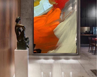 Abstract Painting Original Large Acrylic Canvas Wall Art Expressionism orange Modern Painting Wall Art on Canvas Huge contemporary art decor