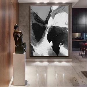Black white Abstract Painting Original Large Acrylic Canvas Wall Art black Modern Painting Wall Art on Canvas, Huge contemporary art decor