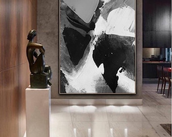 Black white Abstract Painting Original Large Acrylic Canvas Wall Art black Modern Painting Wall Art on Canvas, Huge contemporary art decor