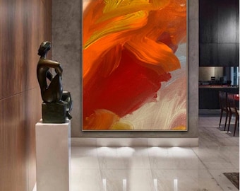 Abstract Painting Original Large Acrylic Canvas Wall Art Expressionism orange Modern Painting Wall Art on Canvas Huge contemporary art decor