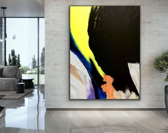 Abstract Painting Original Large Acrylic Canvas Artwork Expressionism Neon Modern Black white Modern Painting Wall Art Huge contemporary art