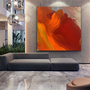 Abstract Painting Original Large Acrylic Canvas Wall Art Expressionism red orange 90" Modern Painting Wall Art Huge contemporary art decor