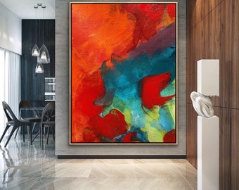 Abstract Painting Original Large Acrylic Canvas Wall Art, Expressionism Red Modern Painting Wall Art on Canvas, Huge contemporary art decor