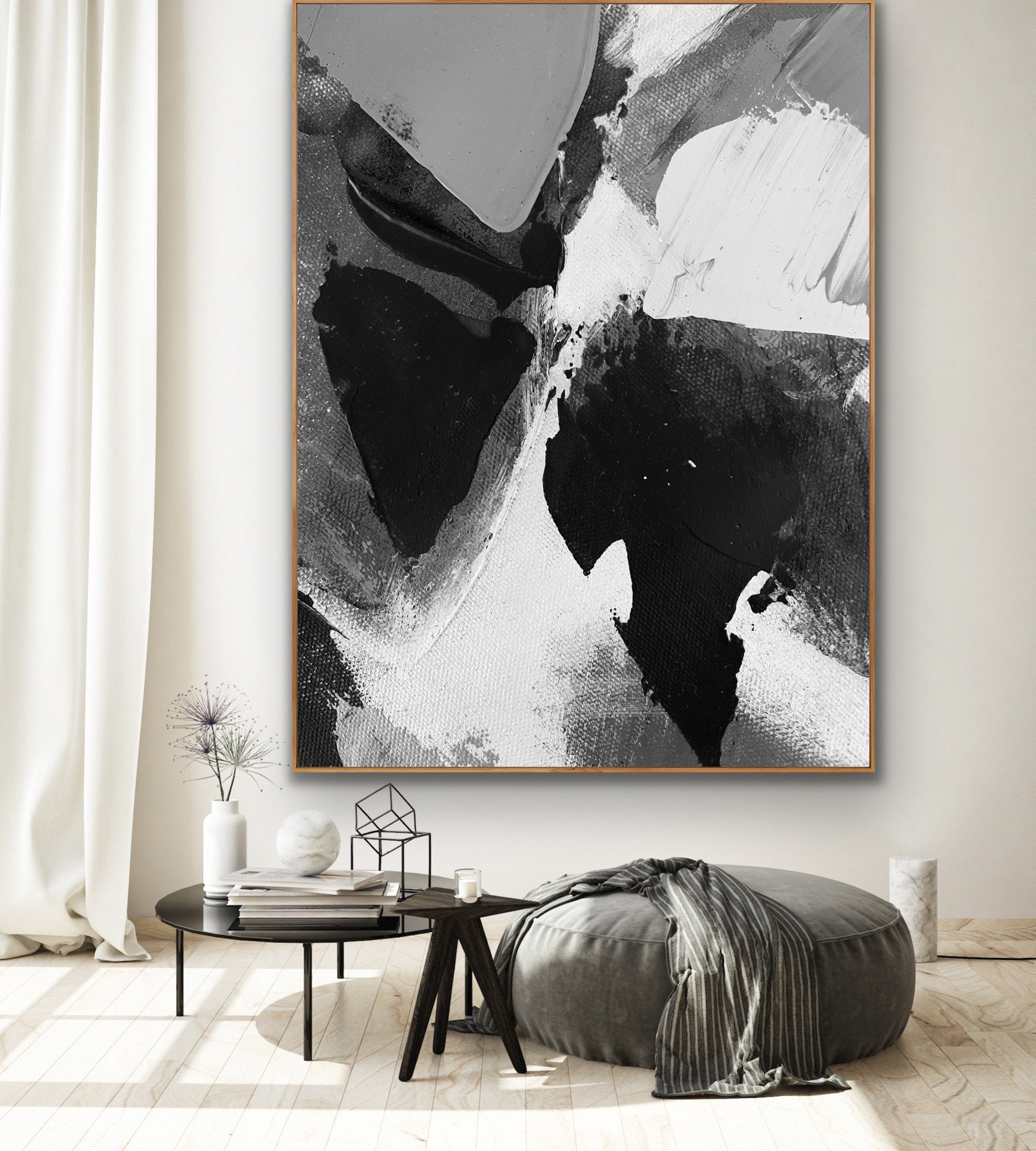 Black White Abstract Painting Original Large Acrylic Canvas Wall Art ...