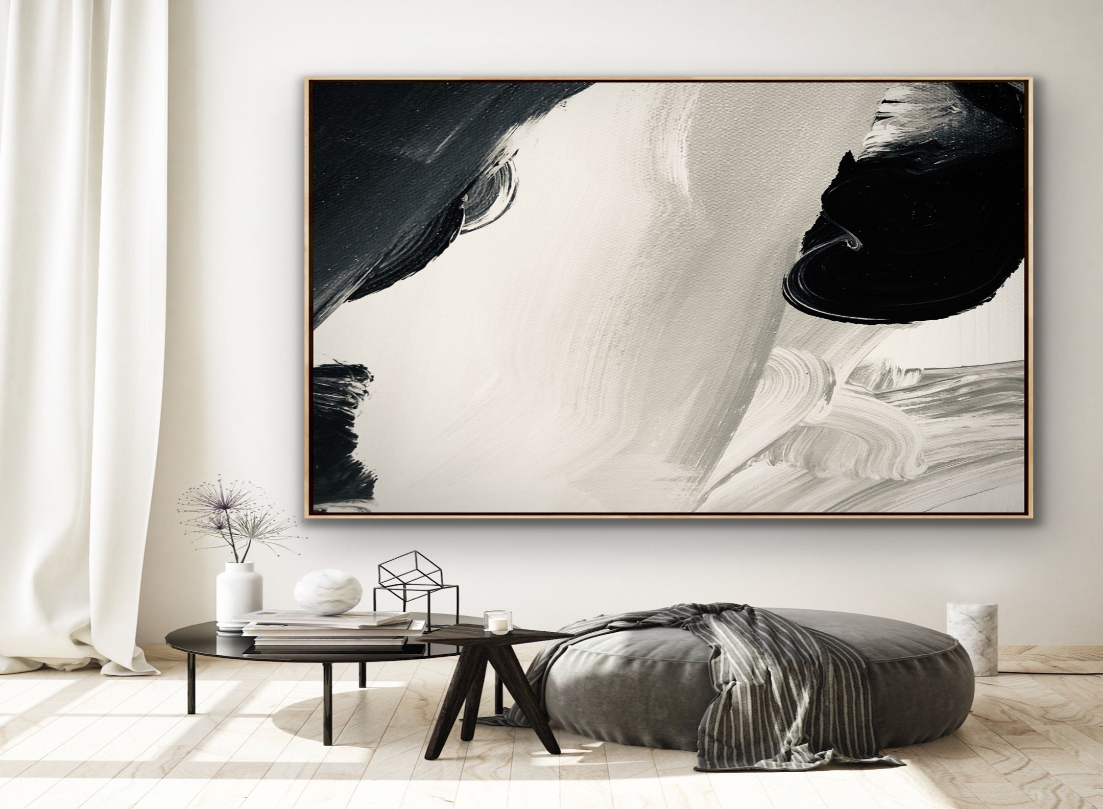 Black and White Abstract Painting Original Large Acrylic Canvas Wall ...