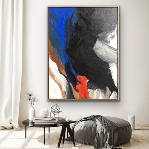 30Hx24W inches Black Abstract Painting Original Oil Painting on Canvas Blue Orange Brown white Modern Wall Art Wall Art for Office Decor