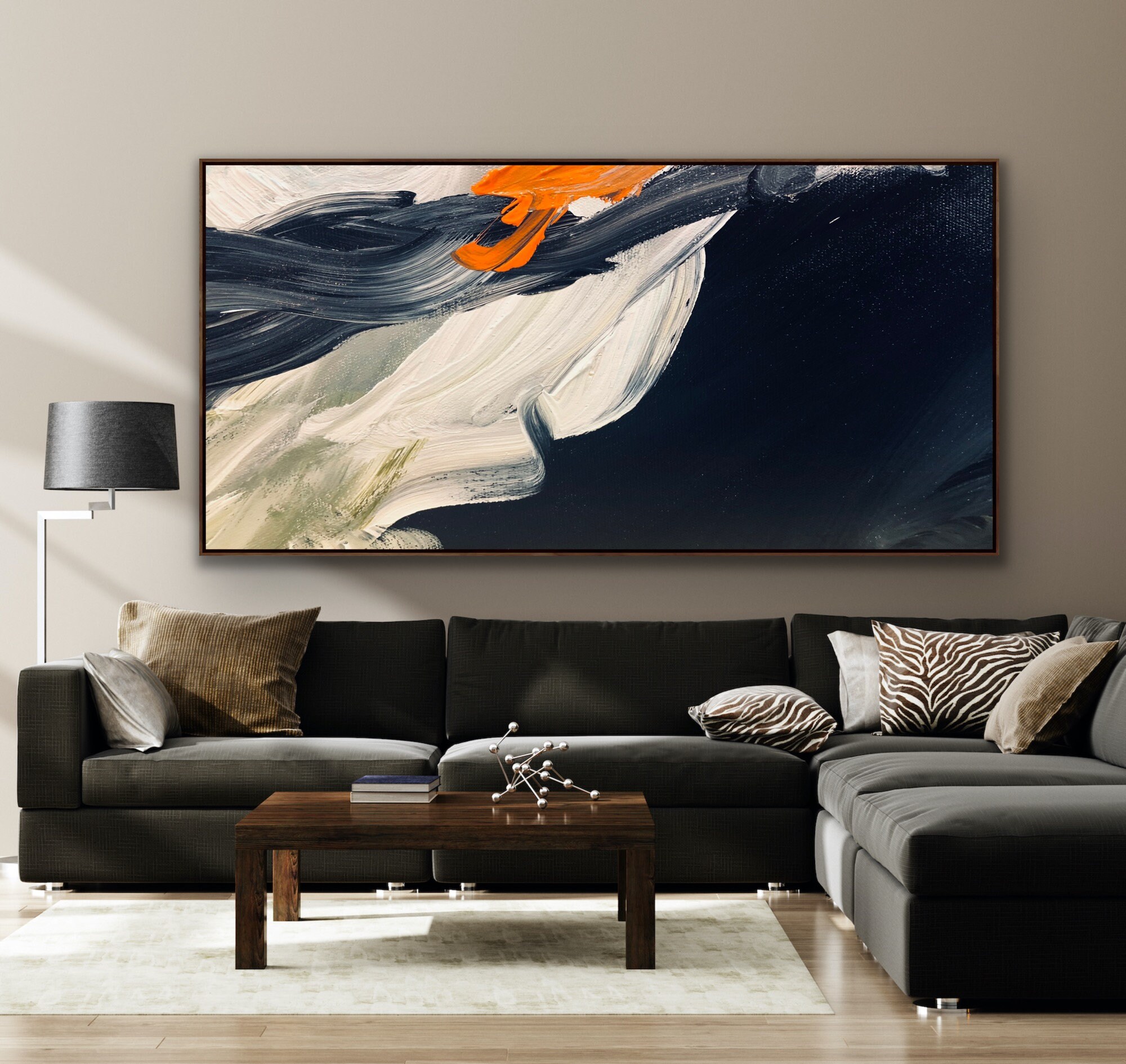 Large Abstract Black and White Painting on Canvas Abstract Painting on ...