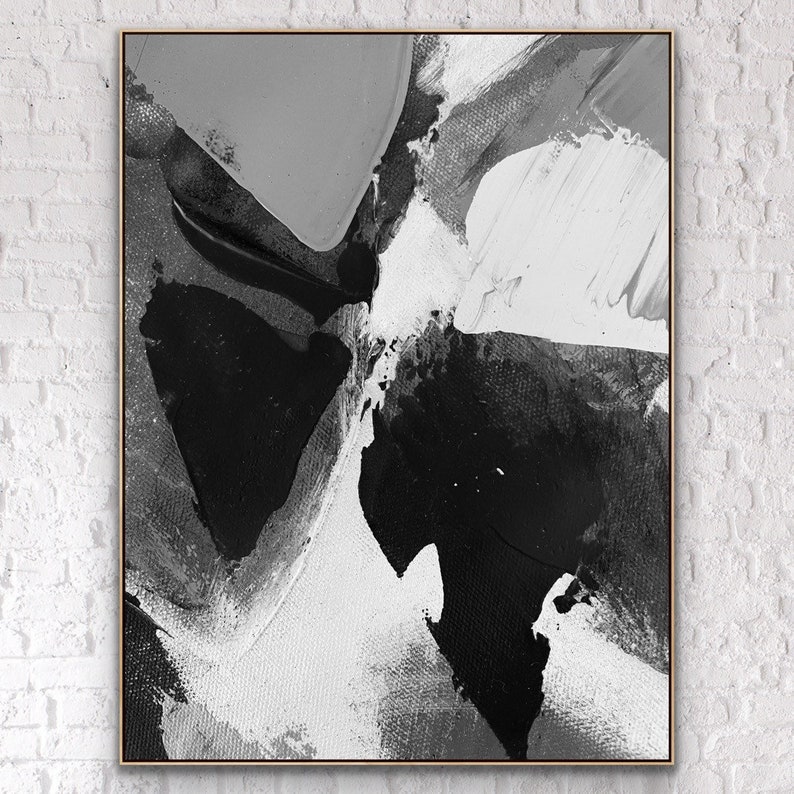Black White Abstract Painting Original Large Acrylic Canvas Wall Art ...
