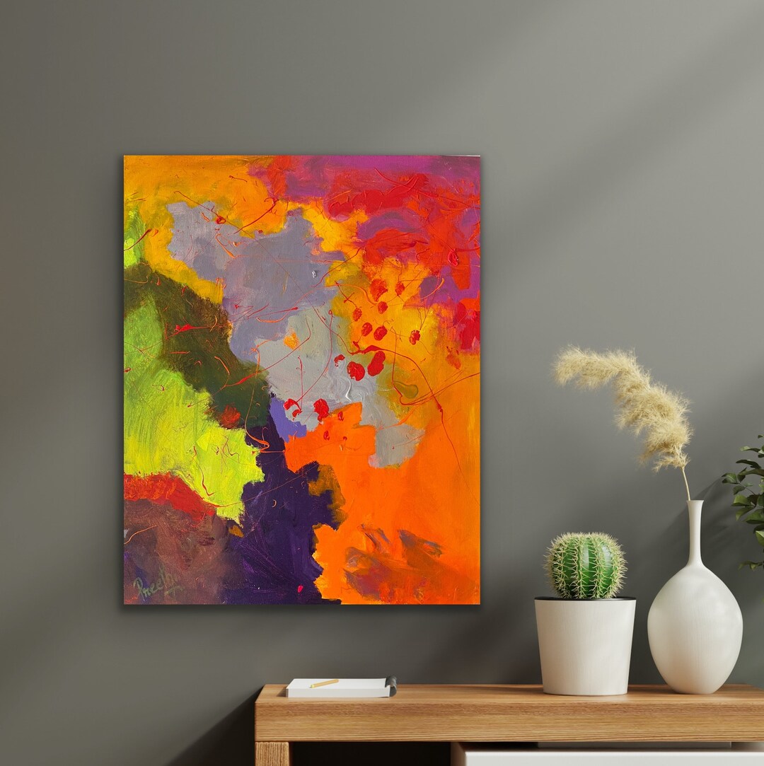 20x16 Inches Large Abstract Painting on Canvas Original Orange Red ...