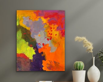 20x16 inches Large Abstract Painting On Canvas Original orange red green and purple Artwork minimal acrylic Painting Art Living Room Decor