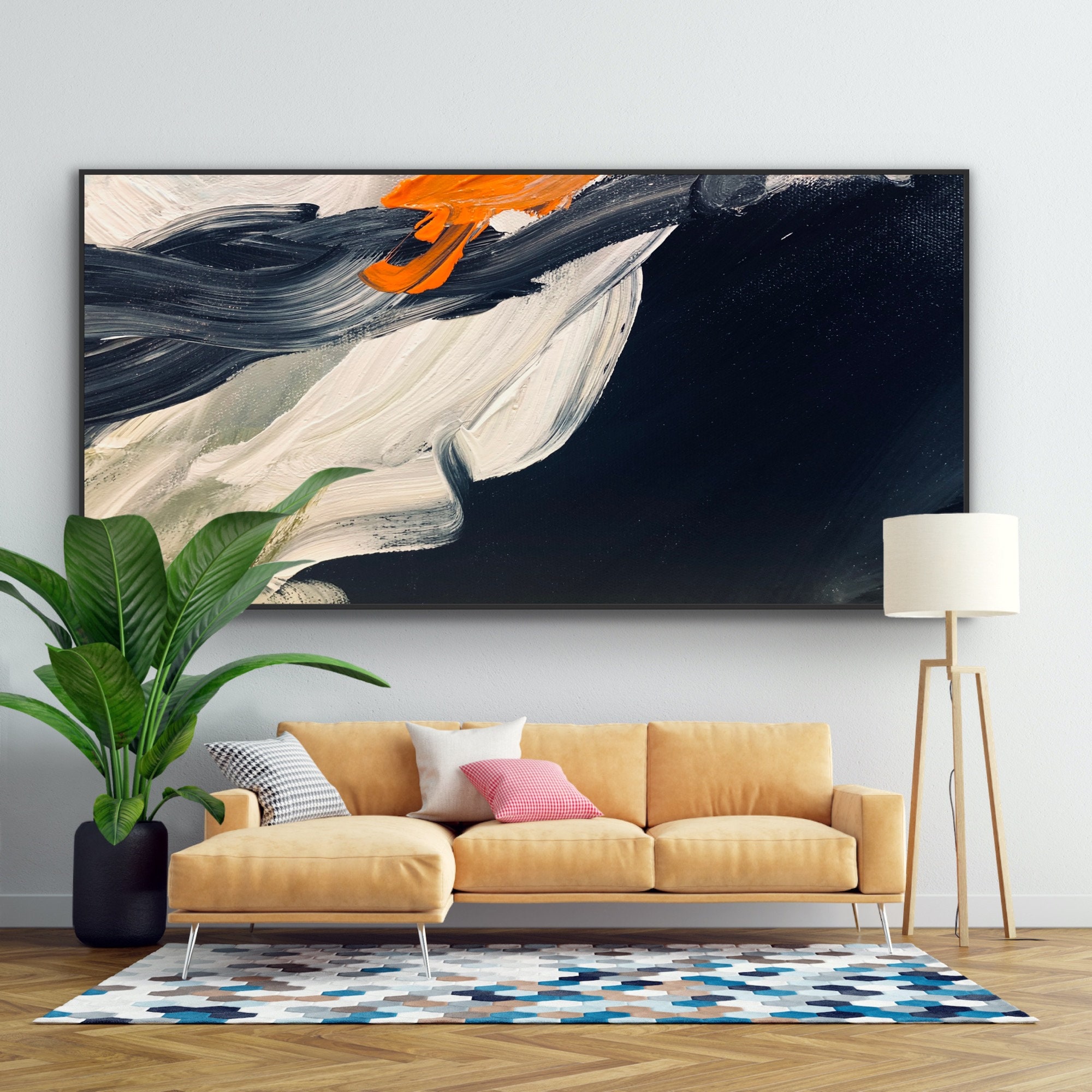 Large Abstract Black and White Painting on Canvas Abstract Painting on ...