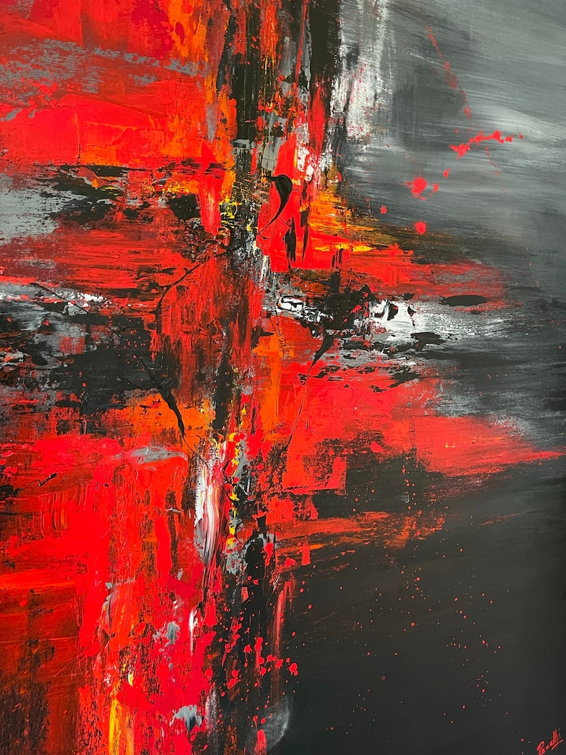 48x48 Inches Large Abstract Painting on Canvas Original Black and Red ...