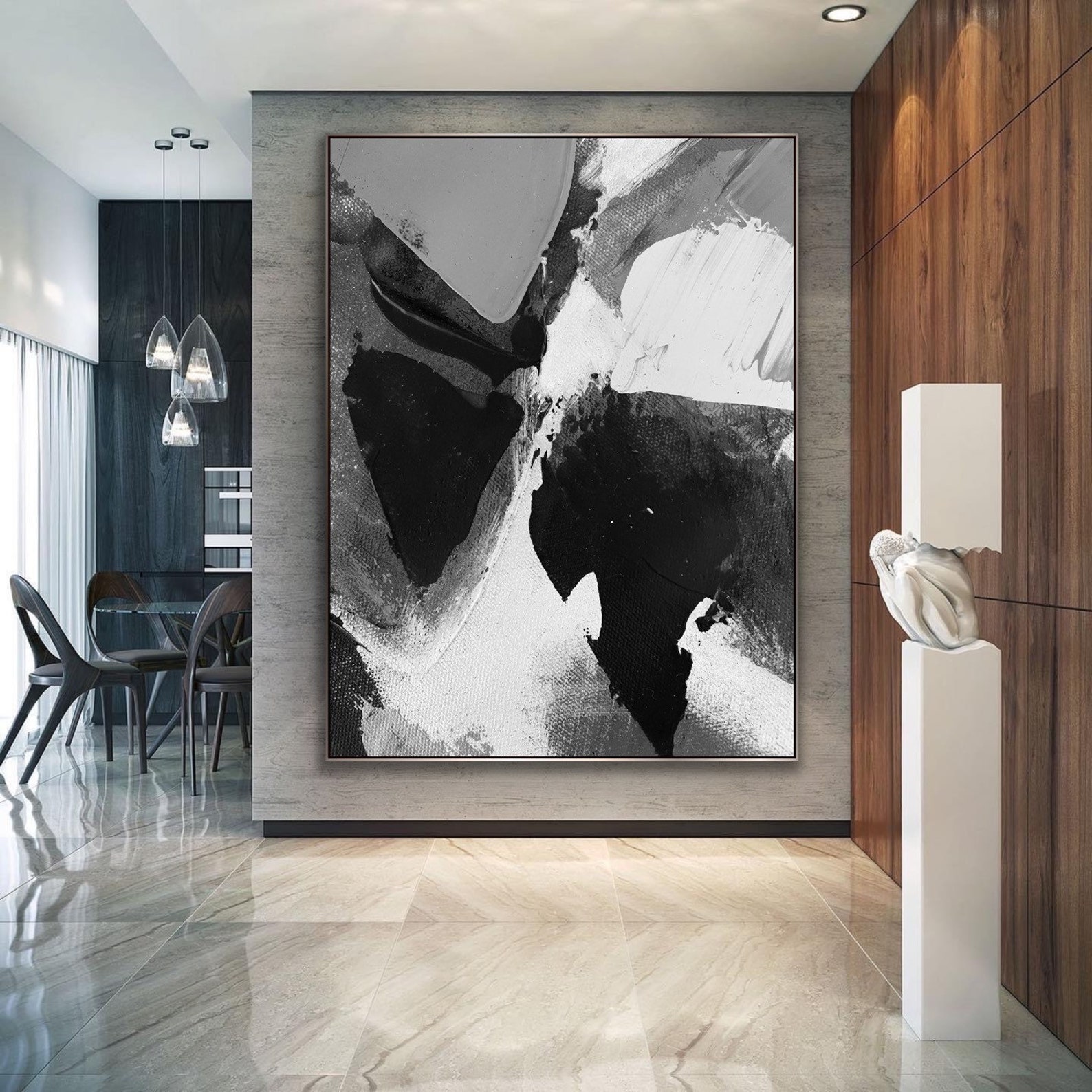 Black White Abstract Painting Original Large Acrylic Canvas Wall Art ...