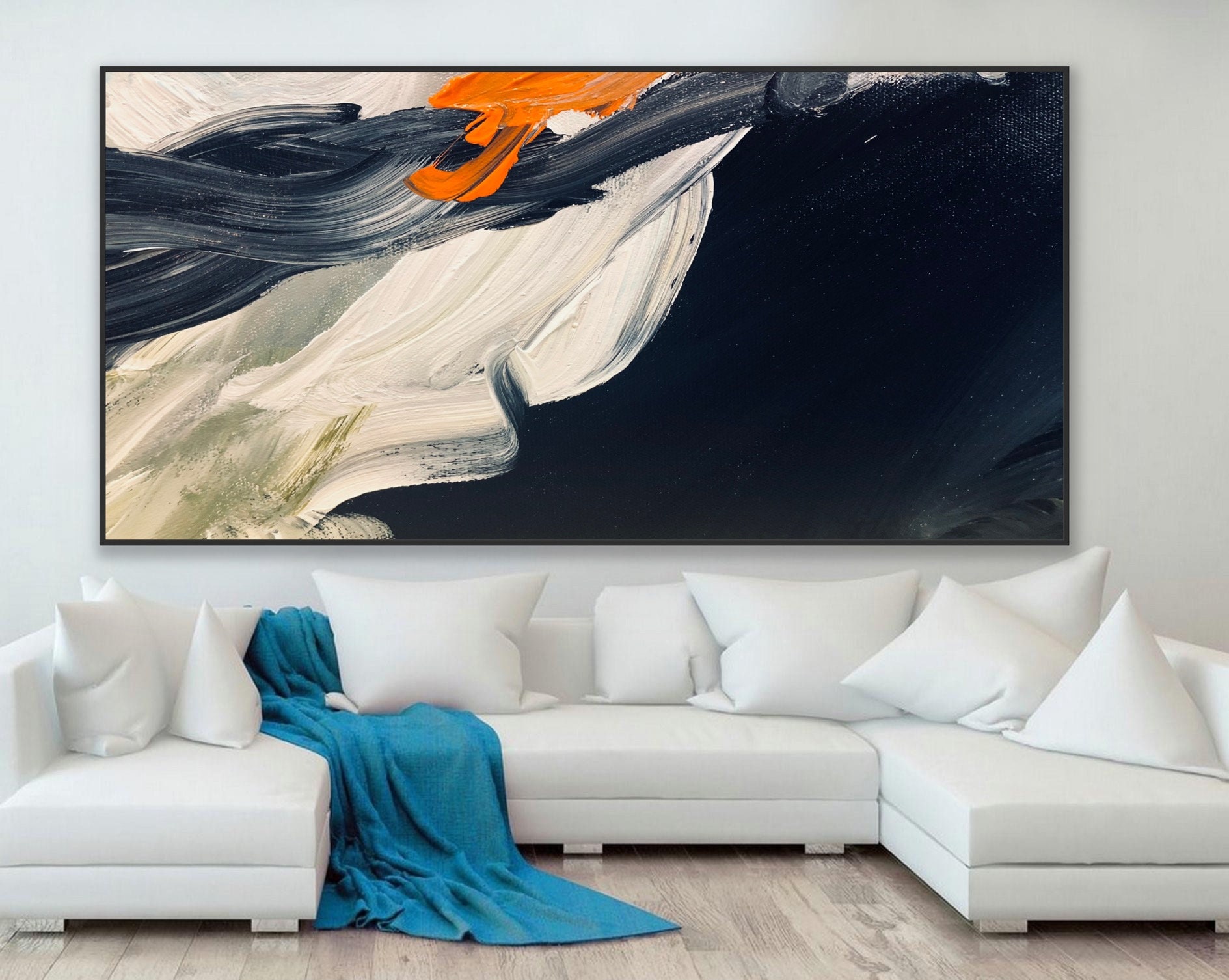 Large Abstract Black and White Painting on Canvas Abstract Painting on ...