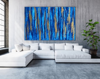 Abstract Painting Original Large Acrylic Canvas Wall Art Expressionism blue Modern Painting Wall Art on Canvas, Huge contemporary art decor