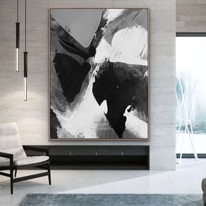 Black White Abstract Painting Original Large Acrylic Canvas Wall Art ...