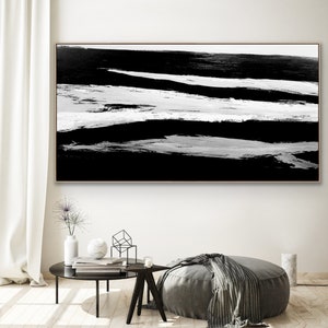 Large Abstract Painting Original Large Acrylic Canvas Wall Art White and Black Modern Wall Art on Canvas, Huge Minimal White home art decor