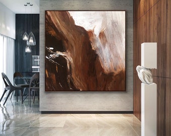 Oversized Abstract Painting 4 ft to 8 ft Original Large Acrylic Canvas white brown custom Modern Painting Wall Art Huge contemporary artwork