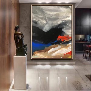 Abstract Painting Original Large Wall Art on canvas Minimalist Blue Modern Painting Wall Art on Canvas, Huge contemporary art decor
