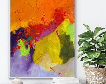20x16 inches Large Abstract Painting On Canvas Original orange red green and purple Artwork minimal acrylic Painting Art Living Room Decor