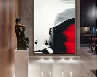 Abstract Painting Original White Large Acrylic Canvas Wall Art Expressionism black Modern Painting Wall Art on Canvas Red contemporary art