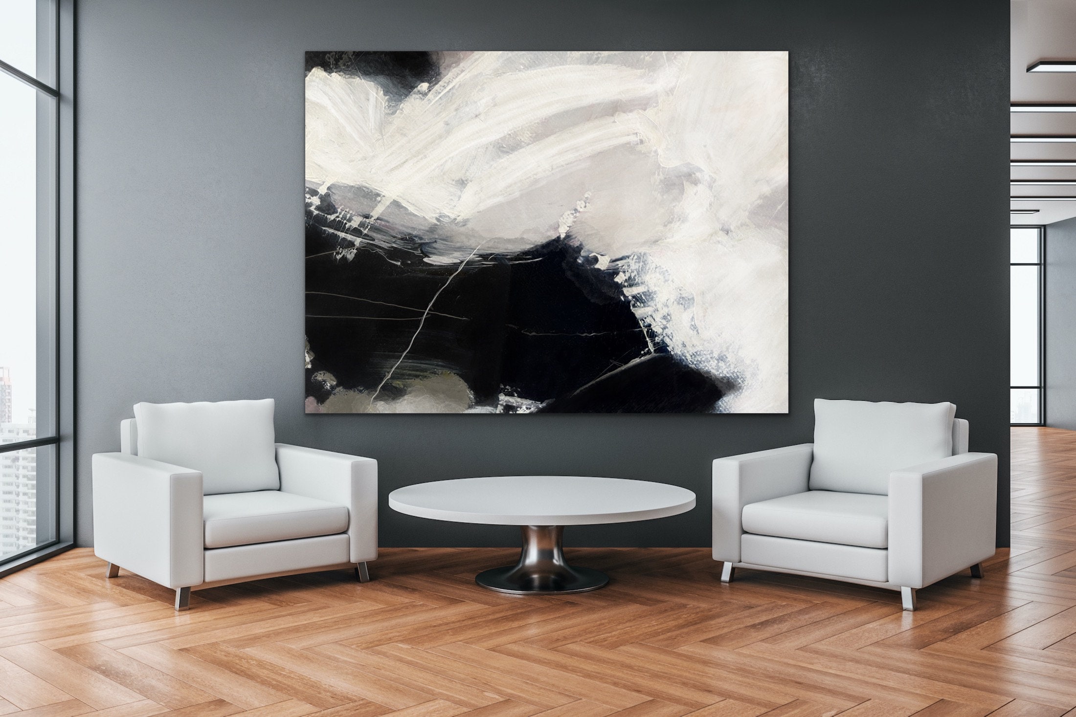 Black and White Abstract Painting Original Large Acrylic Canvas Wall ...