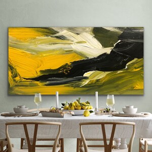 Large Abstract Colorful Painting on Canvas in Yellow, Black Art Heavy Textured Oil Painting Original Artwork for Modern Room Wall Decor Art