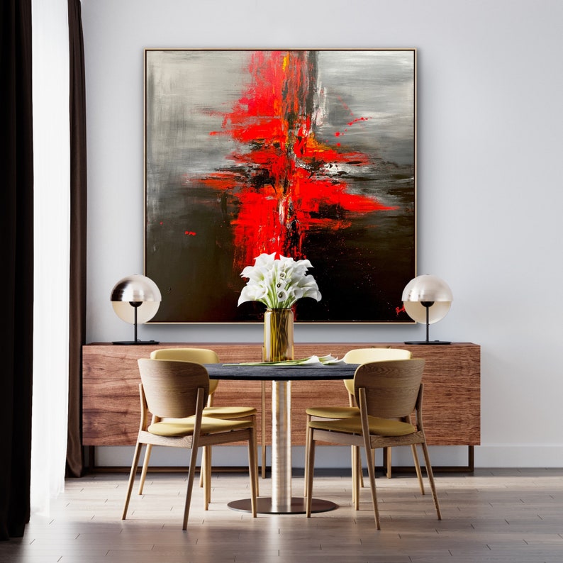 48x48 Inches Large Abstract Painting on Canvas Original Black and Red ...