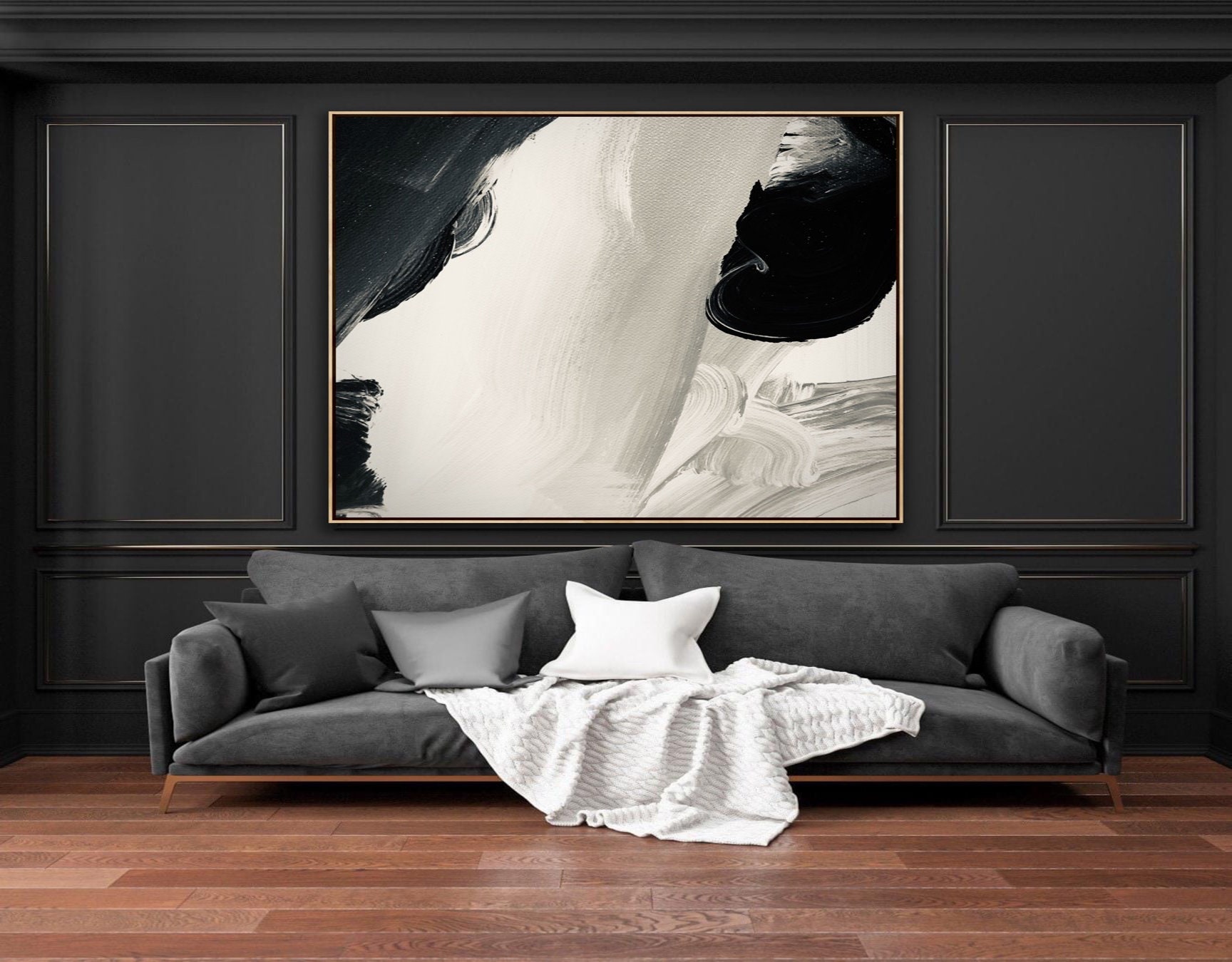 Black and White Abstract Painting Original Large Acrylic Canvas Wall ...