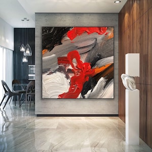 Red Abstract Painting, Original Large Acrylic Canvas Wall Art, red and black Modern Painting, Huge contemporary art decor, living room decor