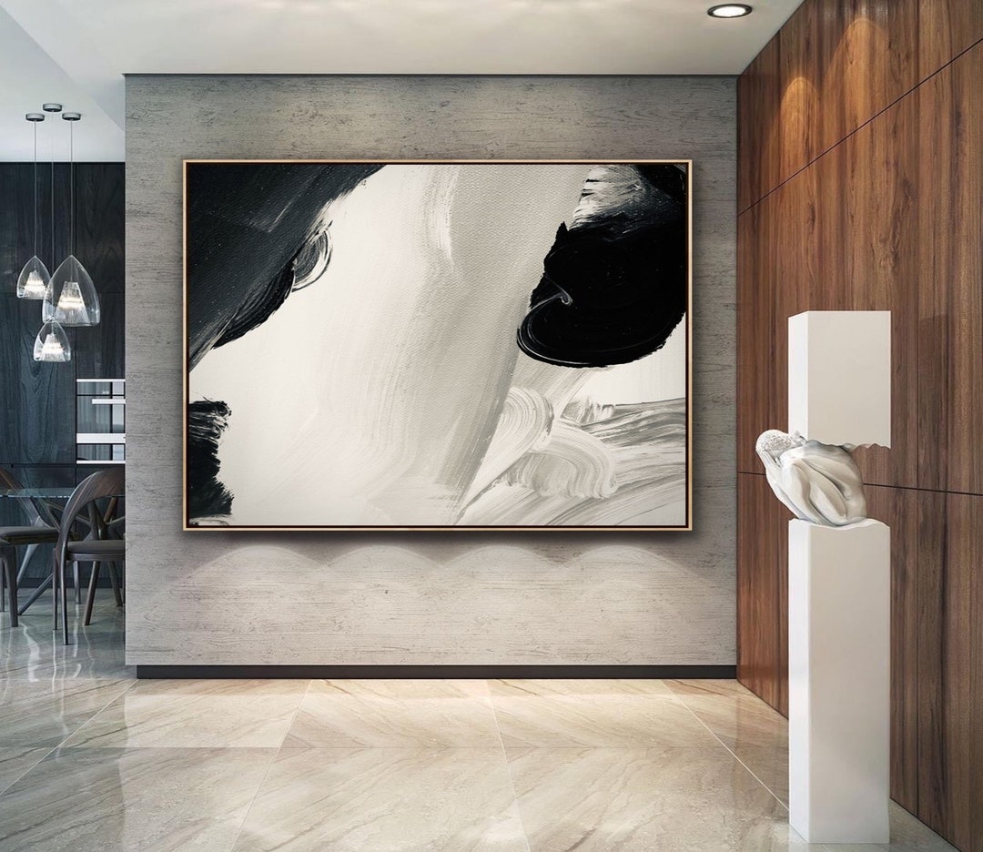Black and White Abstract Painting Original Large Acrylic Canvas Wall ...