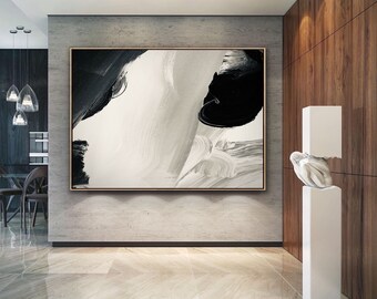 black and white Abstract Painting Original Large Acrylic Canvas Wall Art Expressionism Modern Painting custom Huge contemporary art decors