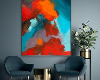 Abstract Painting Original Large Acrylic Canvas Wall Art, Expressionism Red Modern Painting Wall Art on Canvas, Huge contemporary art decor