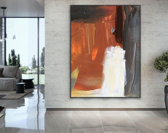 Pintura abstracta original de gran tamaño, lienzo acrílico, arte de pared de 4 pies, arte de pared marrón, pintura moderna, arte de pared sobre lienzo, enorme decoración de arte contemporáneo