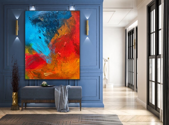 カラフルな抽象画のオリジナル大型テクスチャキャンバスウォールアート 