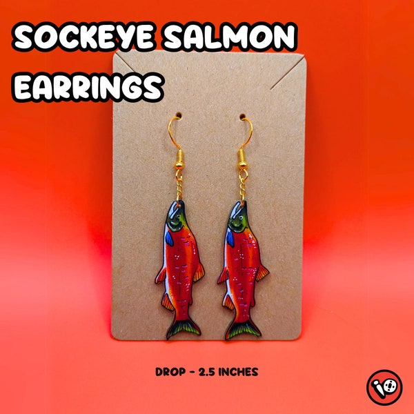 Sockeye Salmon Earrings|  Handmade Fish Earrings - Fish Lover Jewelry