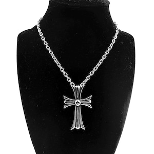 Silver + Black Gothic Cross Necklace Stainless Steel Statement Pendant Choker Layer Chrome Y2K Handmade Unisex Mens Jewelry roll chain