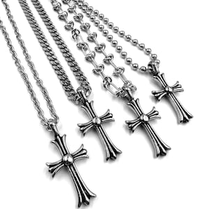 Stainless Steel Gothic Cross Pendant Charm Necklace • Unisex Streetwear Y2K Grunge Everyday Tarnish Free Silver Handmade Jewelry ball chain