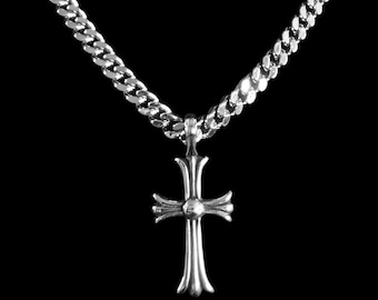 chrome cross gothic cross curb chain chunky necklace
