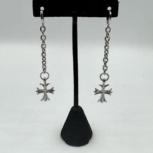 Silver Cross Dangle Stud Earrings, Unisex Stainless Steel Cross Earrings, Gothic Punk Jewelry Men Earrings, Gift for Her Him