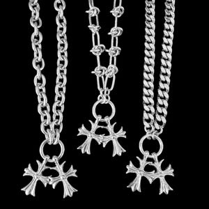 Barbed Wire Necklace | Stainless Steel | Cross Choker | Silver Chokers | Silver Cross Necklaces | Hypoallergenic, Cuban chain, small cross