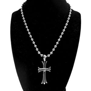 Ball chain necklace, gothic cross, cross jewelry, stainless steel necklace, alternative jewelry, grunge jewelry, silver chunky necklace