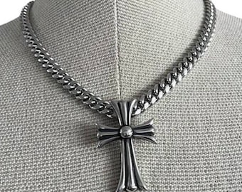 Tribal gothic cross stainless steel pendant charm thick curb chain silver necklace