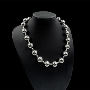 Oversized Ball Chain Necklace, Stainless Steel, Beaded Chain/ Silver Ball and Chain Choker, Chunky Ball Chain, Grunge, 12mm