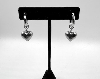 Handmade Puffed Heart Stainless Steel Hoop Earrings