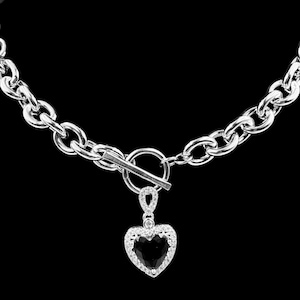 Heart Charm Necklace, Silver Chunky Chain Choker, Stainless Steel, Curb Chain Choker, Waterproof chain, Non Tarnish, Personalized Gift