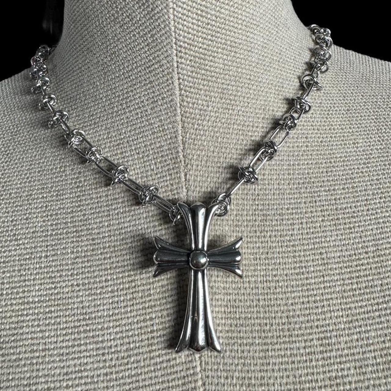 Chrome cross Necklace Silver Necklace For Women Pendant Necklace Statement Necklace Stainless Steel Necklace For Men Barb wire necklace