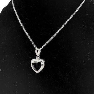 Stainless Steel Tarnish Free Heart Crystal Pendant Necklace • Black Stone Heart Charm • Y2K Minimalist Silver Waterproof Jewelry for Her
